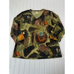 Jess & Jane Women's Top – Size Medium – Peacock Feather Design – Made in USA